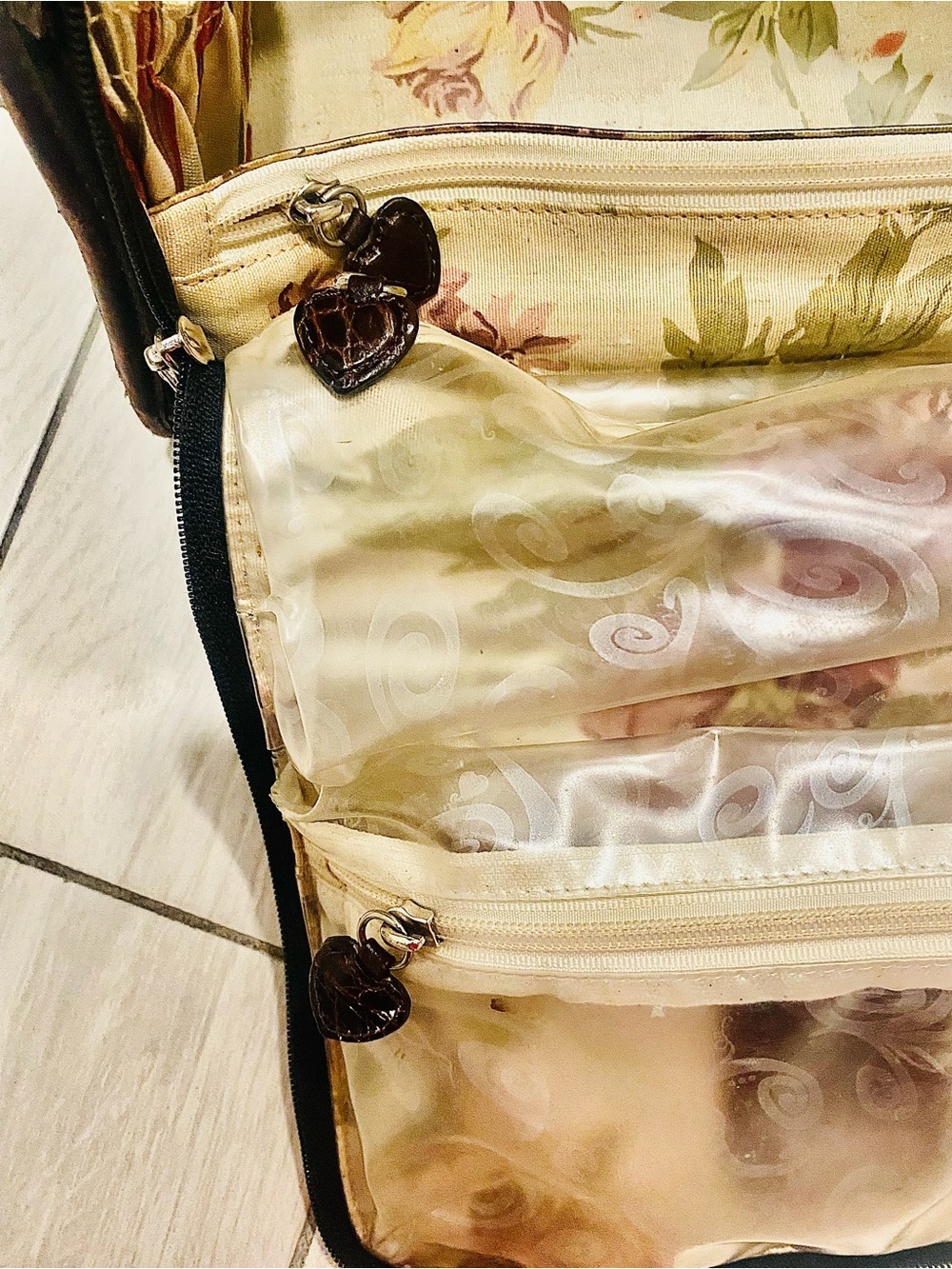 Vintage Brighton Lansky croc-embossed leather and fabric travel weekender bag - Picture 13 of 14